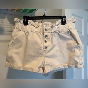 Women's Cream paper bag waist denim shorts